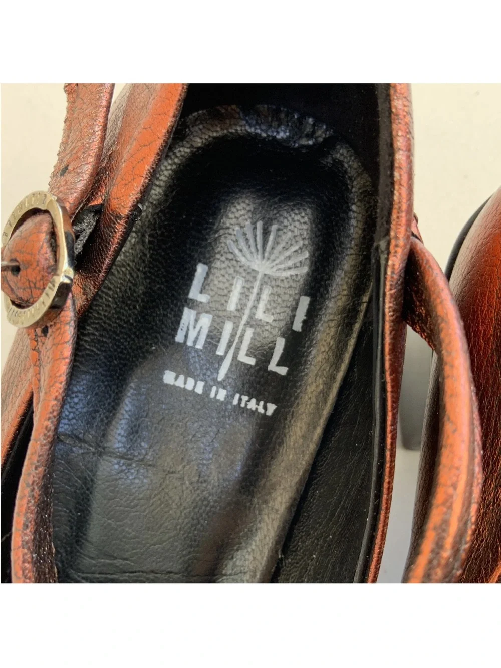 Lili Mill Women’s Bronze Metallic Leather T-Strap Mary Jane Heels EU 41 Italy